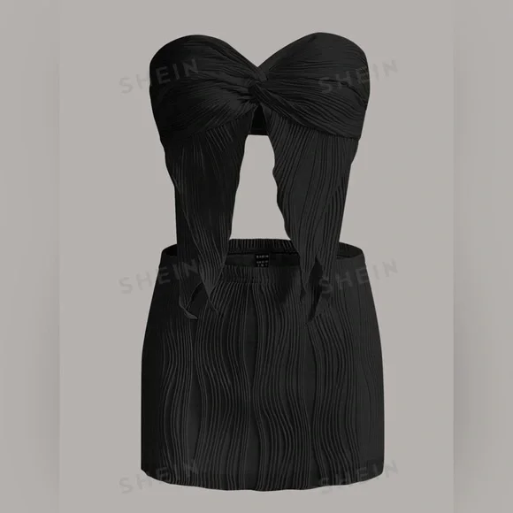 SHEIN ICON BODYCON MINI SKIRT IN BLACK *SKIRT ONLY* SIZE S TEXTURE KNIT FABRIC - Picture 1 of 8